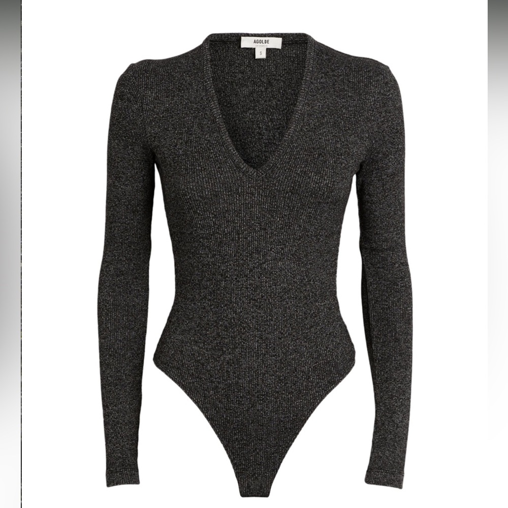 NWOT- Agolde- Deep Tavi- Long Sleeved Thong Bodysuit- Sz Lrg